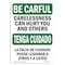 Signmission OSHA CAREFUL, Carelessness Can Hurt Bilingual, 24in X 18in Rigid Plastic, 18" W, 24" L, Landscape OS-BC-P-1824-L-10018 - alternate 1
